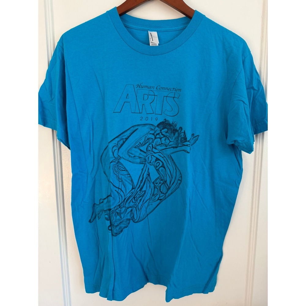 American Apparel T-Shirt Mens L Human Connection Arts 2019 Blue Graphic Tee